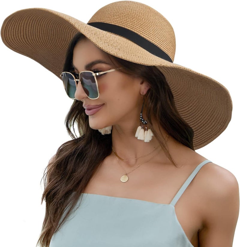 Naivlizer Women Wide Brim Sun Hat UPF50 Straw Summer Hat Floppy Beach Hat Roll-Up - Image 1